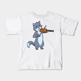 Comic cat playing violin Kids T-Shirt